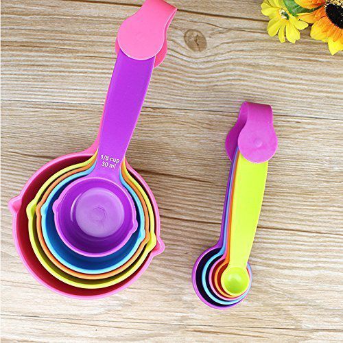 Plastic Measuring Cup and Spoon Set OF 10-Piece (Colorful)