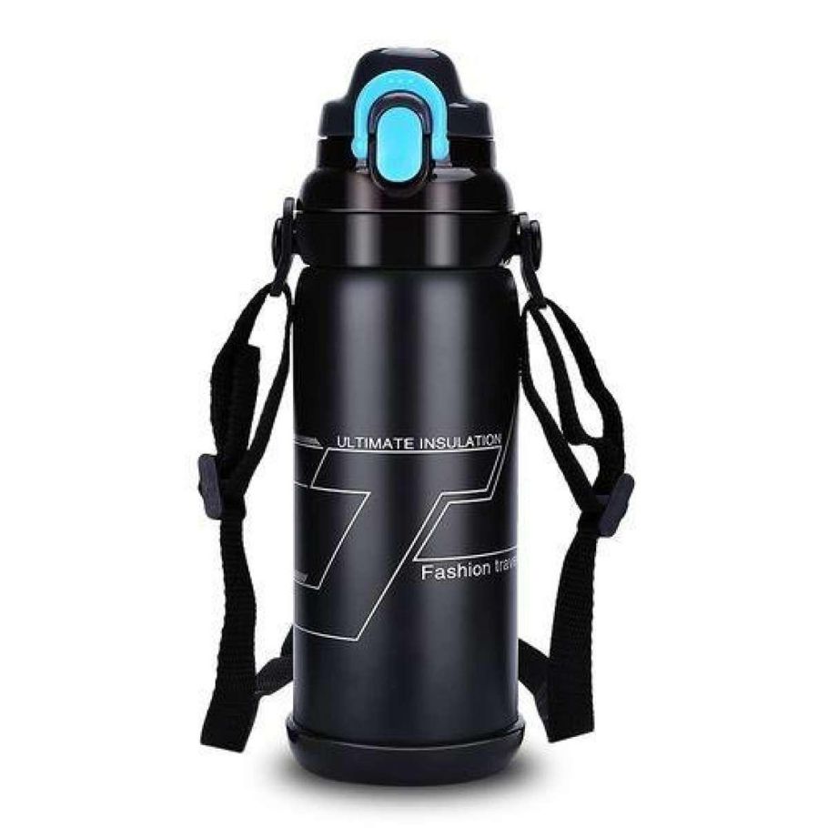 800ML Stainless Steel Vacuum Insulated Bottle Outdoor Sports Thermal Coffee/Water Kettle - Black