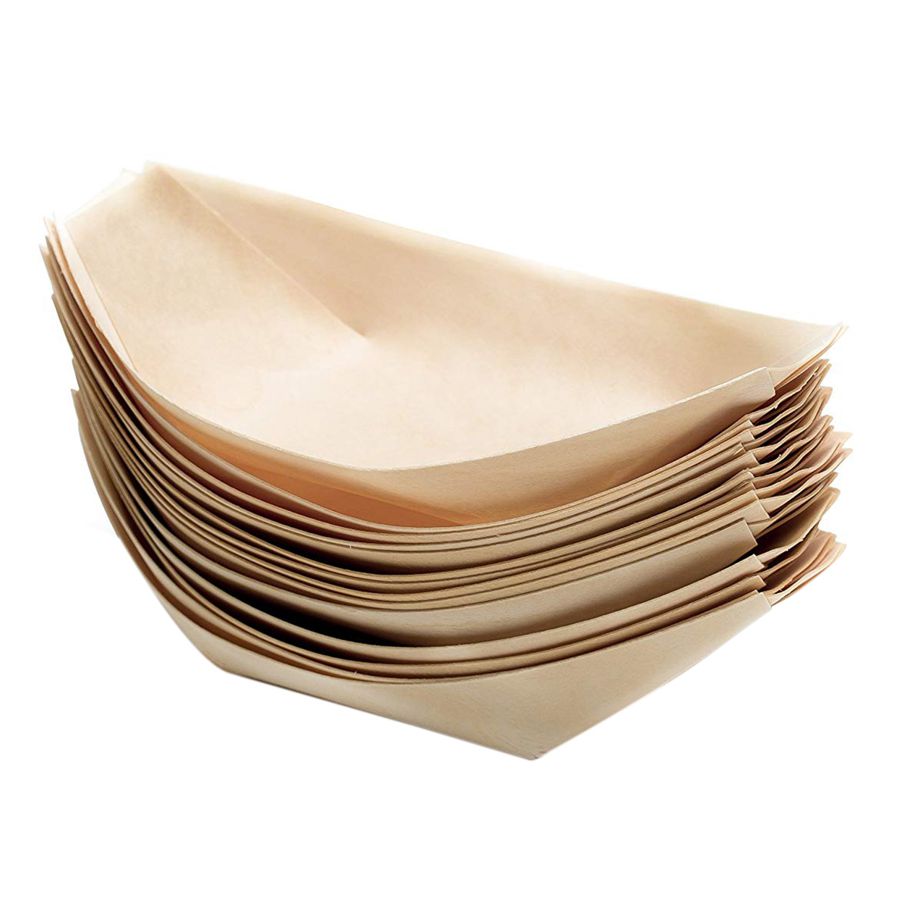 100x wooden boat eco-friendly fingerfood dish disposable counter disposable plate dinner plate dish for small snacks Exquisite Product