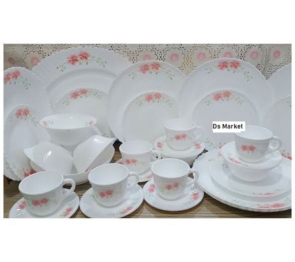 32 Pcs Pyrex Opal Glassware White Oven Save Dinner Set. Gift for Eid-Ul Adha,Eid, Christmas, New year,Pohela Boishakh,Birthday Gift,Marage Gift,Love Gift, Perfect set for Family Gatherings,Home Decoration.