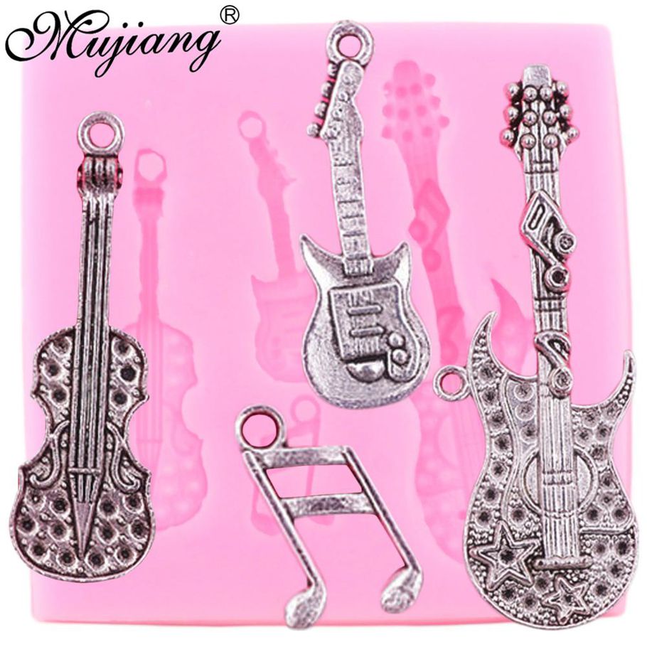 Guitar Violin Silicone Mold Music Notes Cupcake Topper Fondant Mold DIY Cake Decorating Tools Candy Chocolate Gumpaste Moulds
