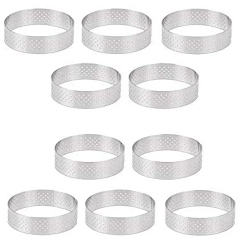 10Pcs Round Dessert Stainless Steel Perforated Fruit Pie Quiche Cake Mousse Mold Kitchen Baking Mold 6cm