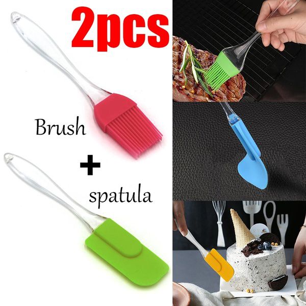 Silicone Spatula and Pastry Brush Set Special for Cake Mixer, Cooking, Baking, Glazing - Set of 1 (Multicolor)