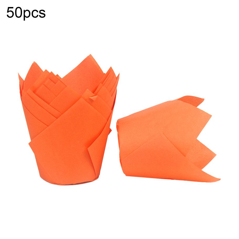 50Pcs Tulip Flower Shape Muffin Cup Disposable Paper Holiday Party Cupcake Liner Kitchen Tools