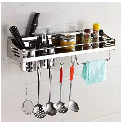 Stainless Steel Wall Mounted Kitchen Storage - Silver