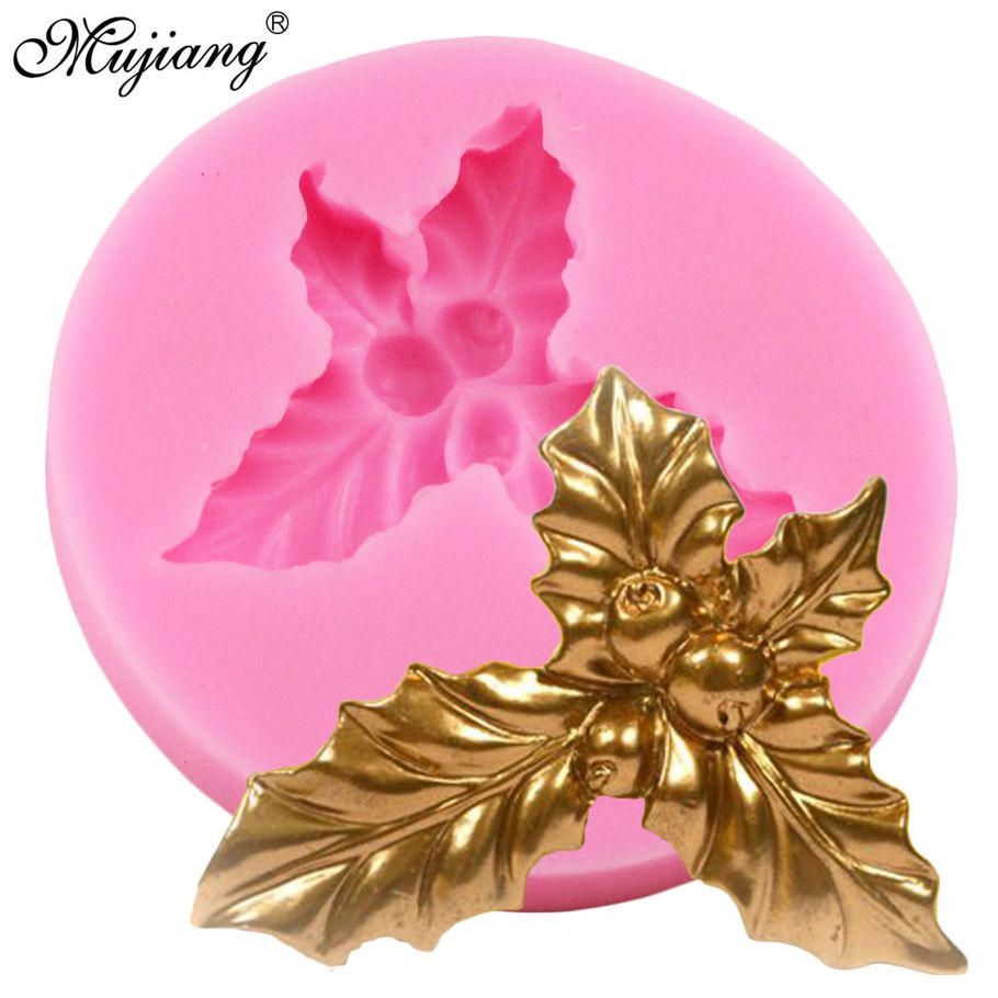 DIY Holly Berry Leaves Silicone Mold Christmas Cake Decorating Tools Fondant Chocolate Candy Gumpaste Molds Cupcake Baking Mould