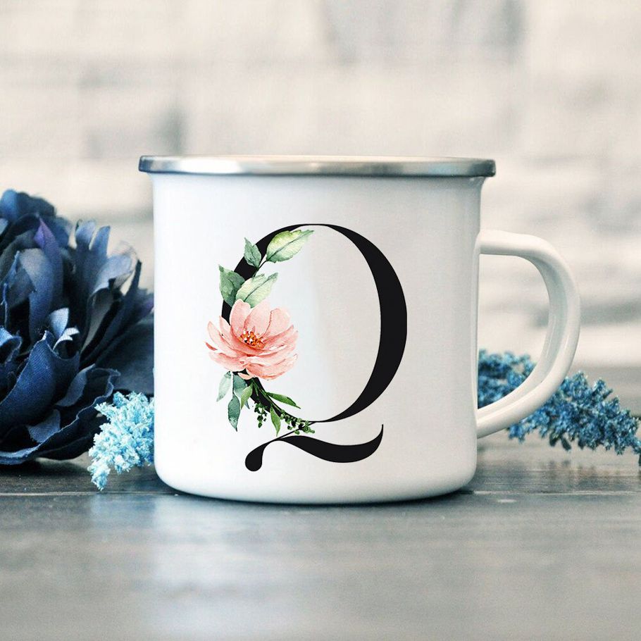 Alphabet Flowers A B C Enamel Coffee Tea Mugs Home Party DriJuice Cola Cups Creative Kitchen Drinkware Holiday Gift