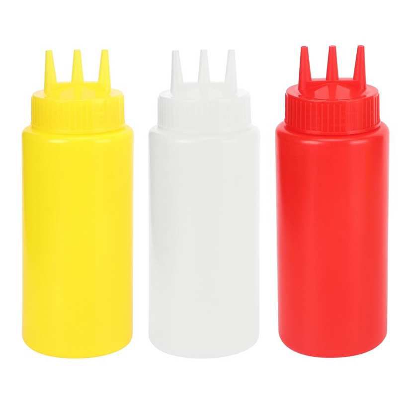 squeeze bottle 3 pieces 3-hole with lid for salad dressings