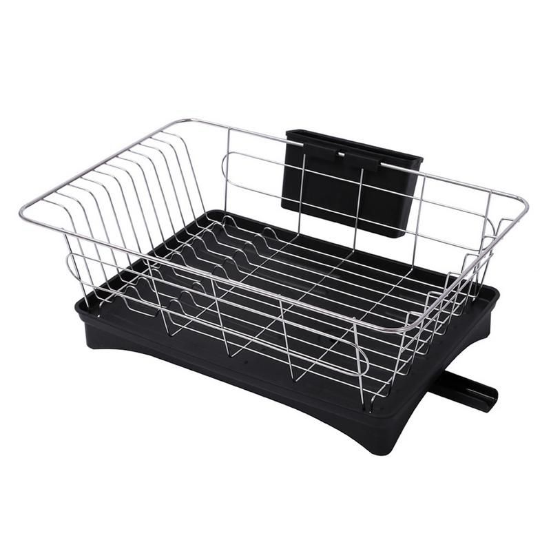Stainless Steel Dish Drainer Drying Rack With 3-Piece Removable Rust Proof Utensil Holde For Kitchen Counter Storage Rack