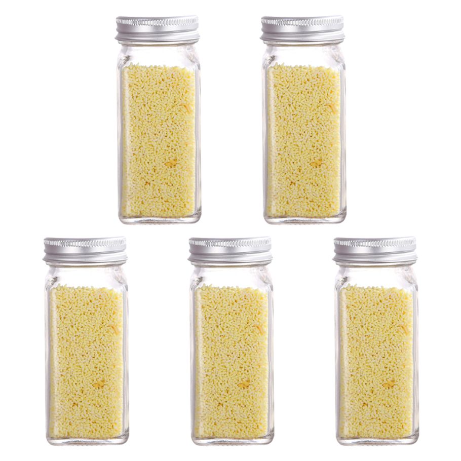 5Pcs/Set Seasoning Jars Space Saving Moisture-proof Well Sealing Empty Square Glass Spice Bottles for Cabinet