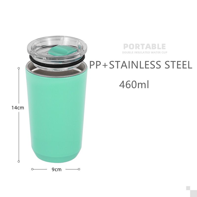 6 Colors 460 ML Coffee Mug Double Deck 304 Stainless Steel Sippy Cup Water Bottle Tea Mug Travel Mug Grind Sippy straw cup
