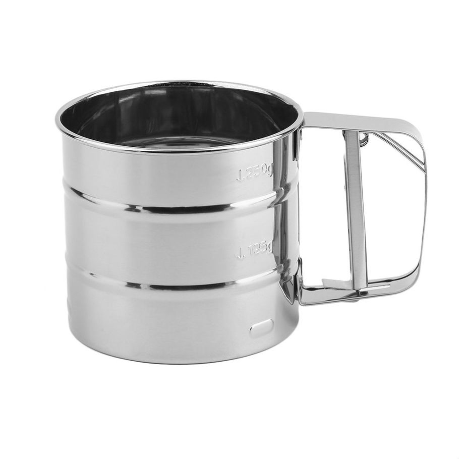 Handheld Baking Cake Tool Stainless Steel Mechanical Baking Shaker Sieve Cup - silver