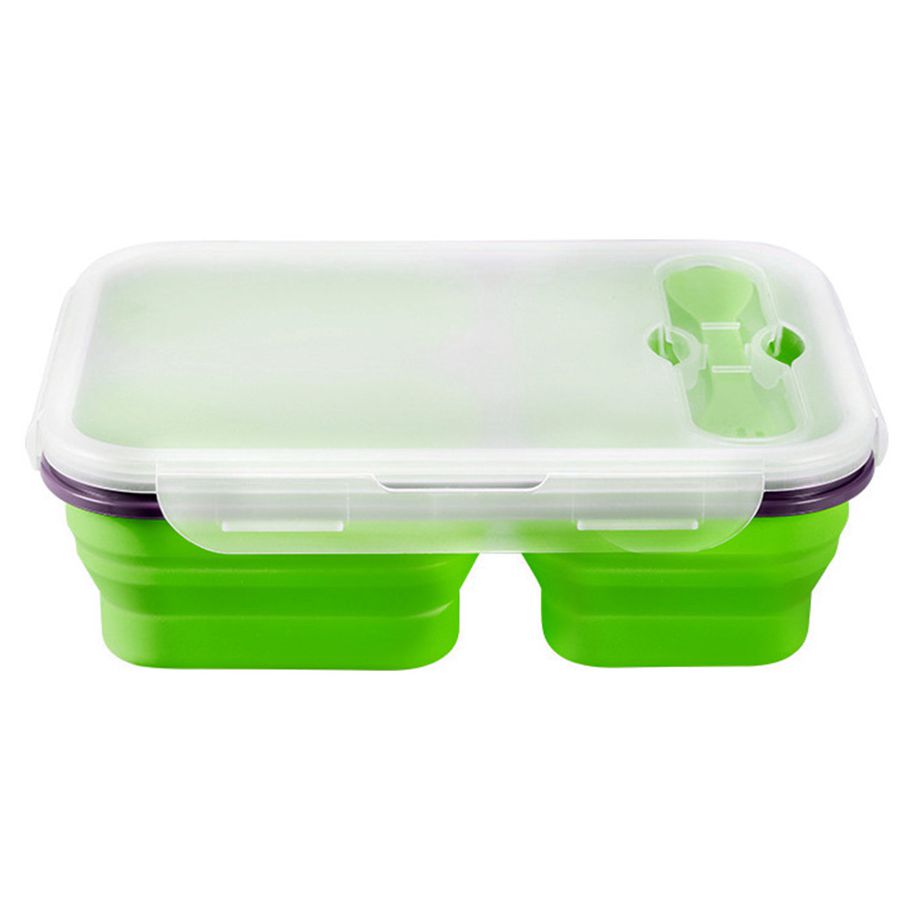 Collapsible Foldable Silicone 3 Compartments Microwave Lunch Box Food Container
