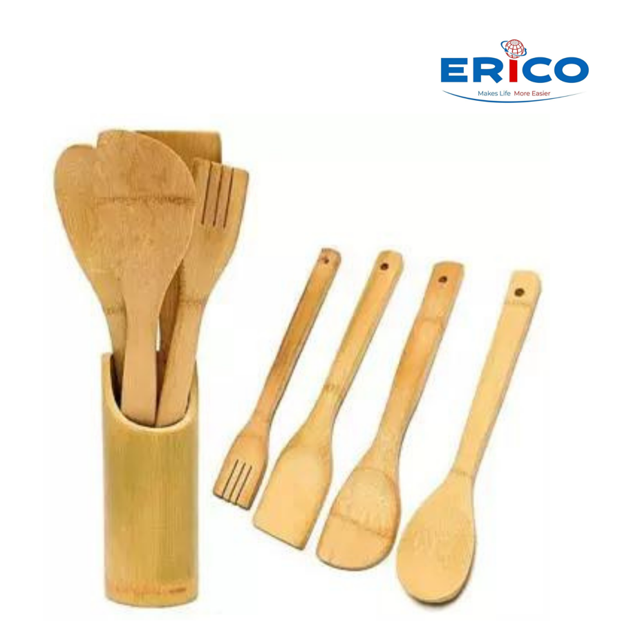 Bamboo Cooking Spoon 4 Pieces Set With Stand