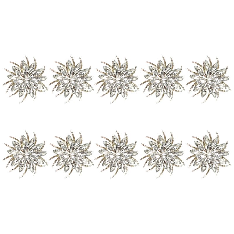 10PCS Rhinestone Napkin Rings Flower Napkin Rings Buckles Holder for Wedding Birthday Easter Table Linen Accessories
