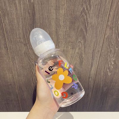 Cute Flowers Pacifier Baby Bottle Water Cup With Straw Frosted Transparent Water Bottles For Girls BPA Free Kids Drinking Cups