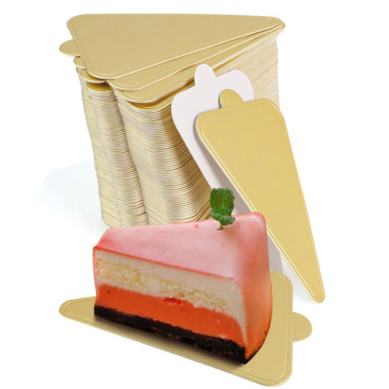 Triangular Cake Base, 100-Piece Mini Cake Plate, Moss Cake Cardboard Dessert Display Tray, Golden Pastry Tray