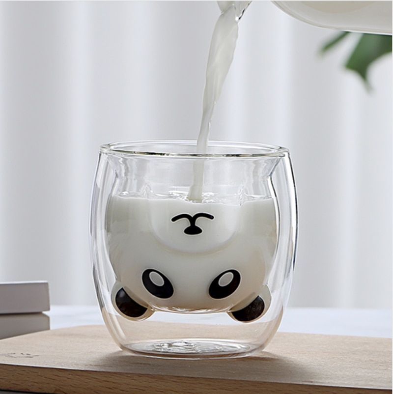 Glass Mugs Double Wall Glass mug, Bear  Double-layer glass mug Coffee Cup, Christmug gift ,cute Tea Milk Cup