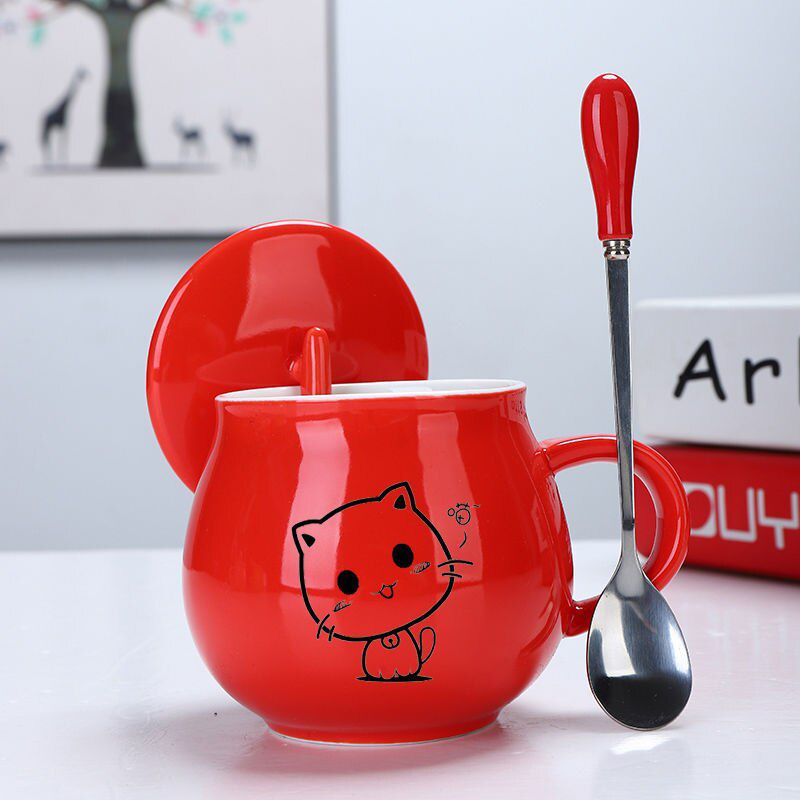 Cute Cartoon Ceramic Coffee Mug With Lid Creative  Pattern Mugs Drinkware Coffee Tea Cups Novelty Gifts Milk Cup