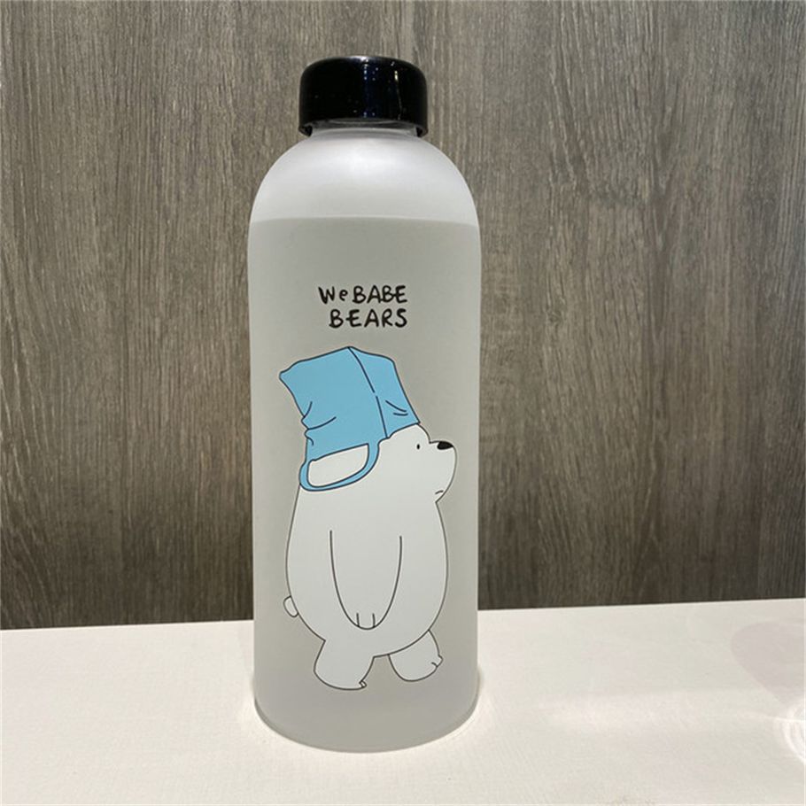 1000ml Water Bottle Cartoon Cup With Straw Transparent Cartoon Water Bottle Drinkware Frosted Cup Leak-proof