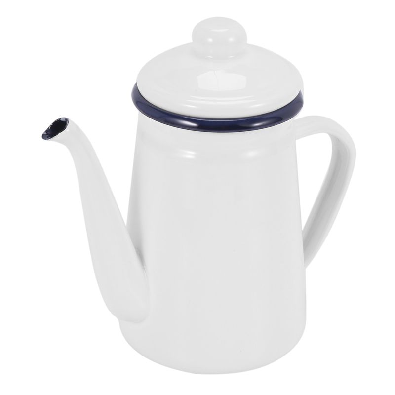 1.1L High-Grade Enamel Coffee Pot Pour over Milk Water Jug Pitcher Barista Teapot Kettle for Gas Stove and Induction Cooker White