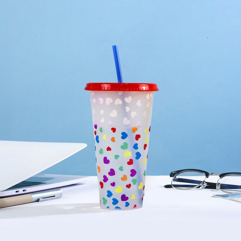 710ml Straw Cup With Lid Color Change Coffee Cup Reu Cups Plastic Tumbler Matte Finish Reu Plastic Cup