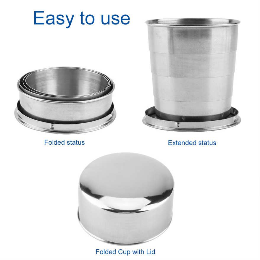 Stainless Steel Portable Outdoor Travel Camping Folding Collapsible Cup Metal