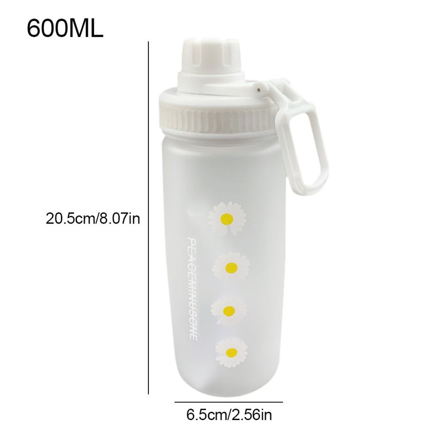 600ml Small Daisy Transparent Plastic Water Bottles with Straw Creative Frosted Water Bottle With Portable Rope Travel Tea Cup
