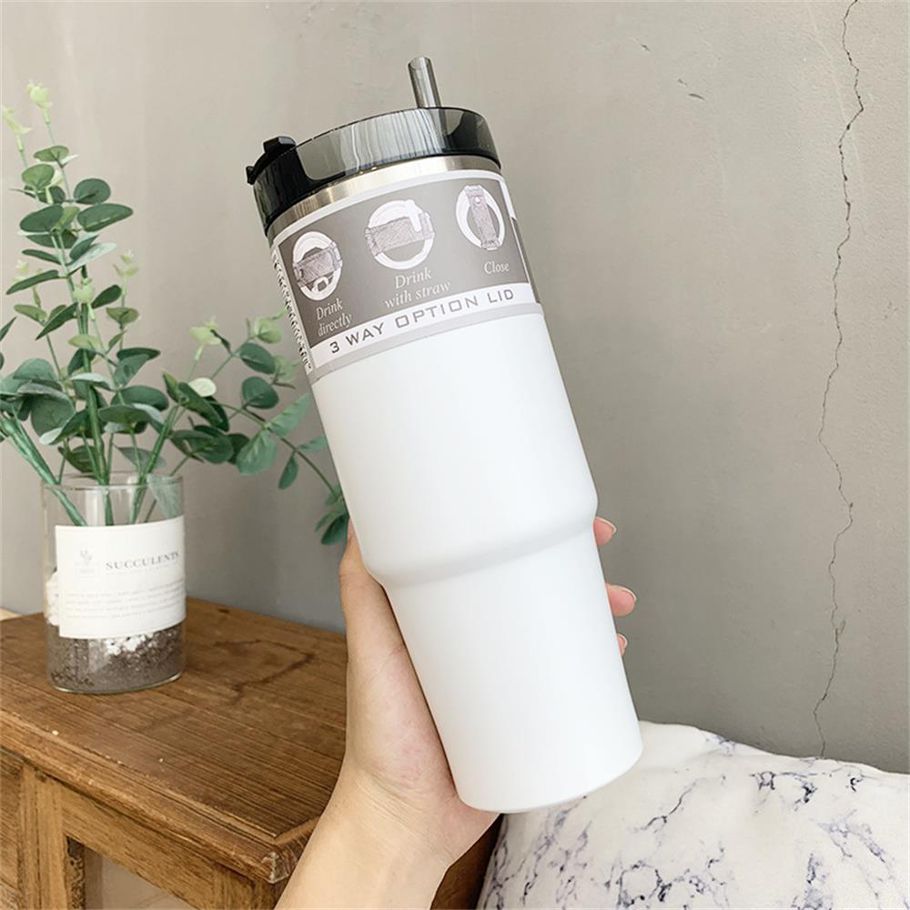 600 & 890ml Creative Fashion 304 Stainless Steel Thermo Cup Travel Coffee Mug With Lid Straw Car Water Bottle For Gift