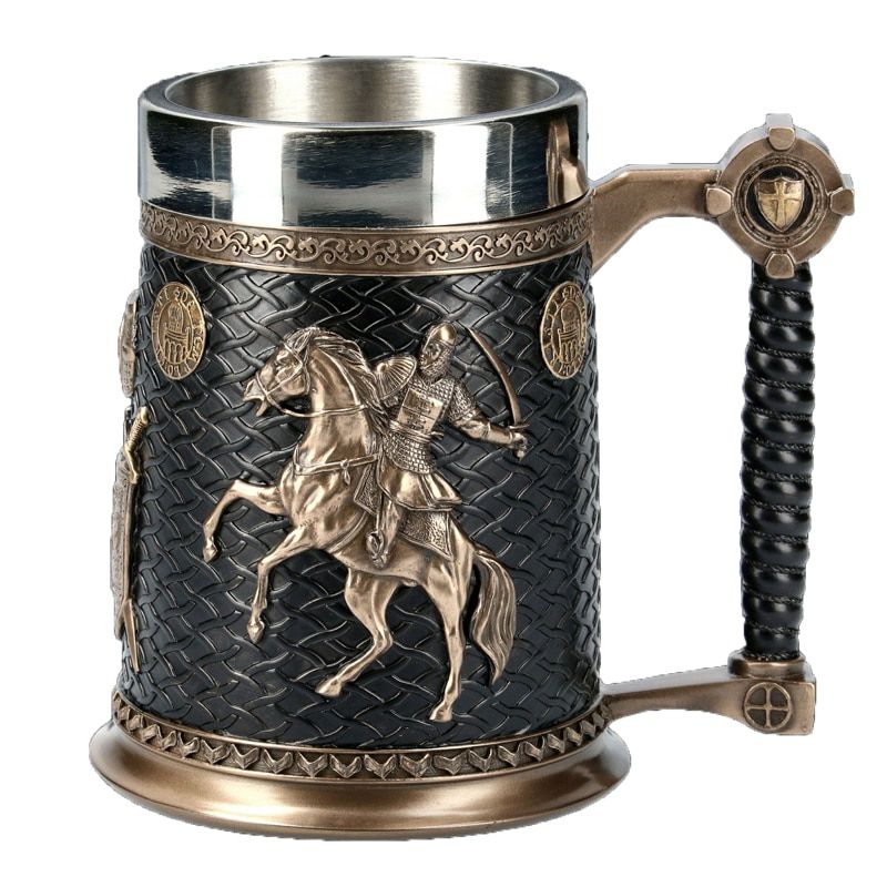 Creative Retro 3D Sword Skull Mug With Stainless Steel Insert Resin Big Ccity Coffee Mugs and Cups Men's Halloween Gift