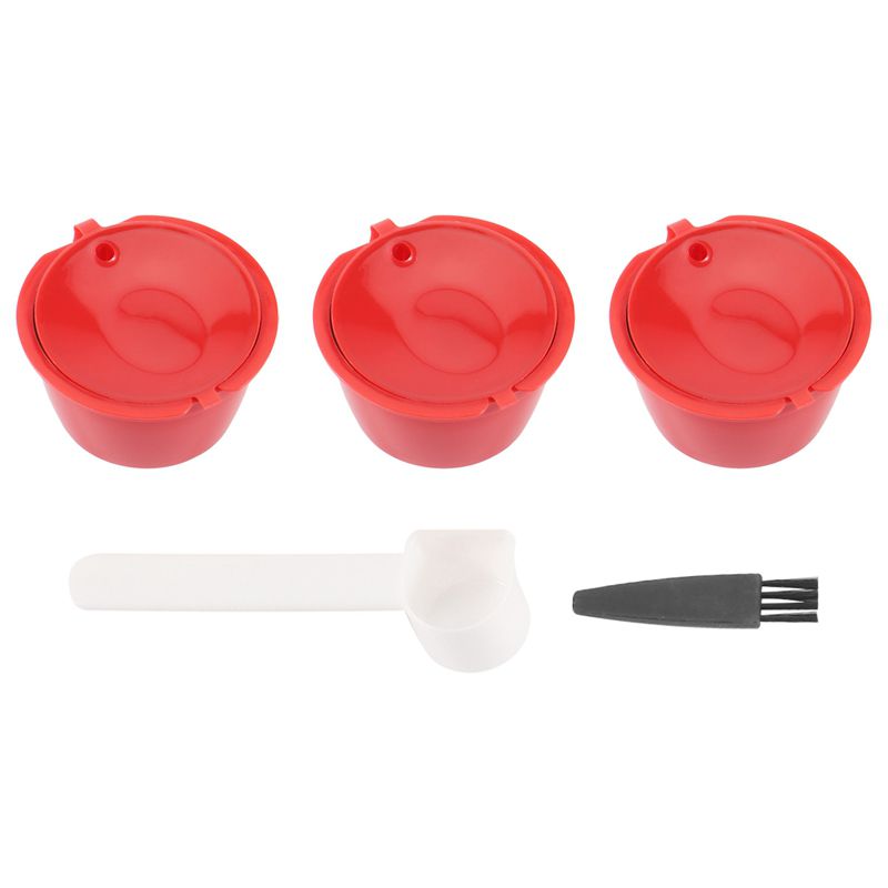 1Set Refillable Coffee Capsules Pods Reusable Coffee Filter Plastic with Spoon Brush