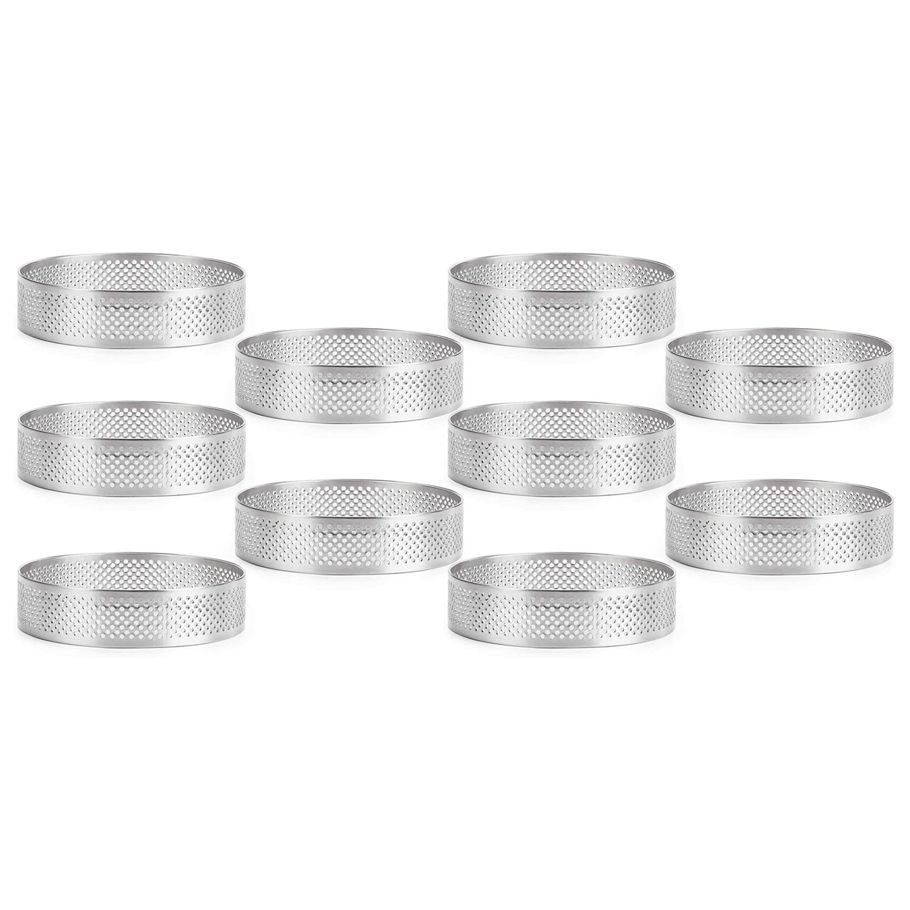 10Pc Circular Stainless Steel Tart Ring French Dessert Perforation Mold Mousse Fruit Pie Quiche Cake Cheese Baking Mould