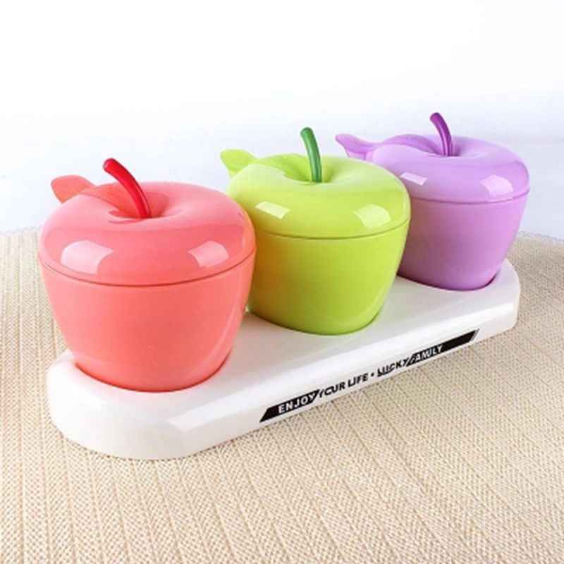 Creative Cute Apple Plastic Seasoning Jar Condiment Home Kitchen Spice Box
