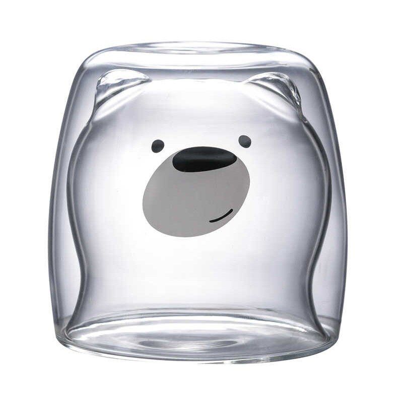 3D 2-tier Lovely Bear Innovative Glasses Glass mug Heat-resistant Double Wall Coffee Cup Milk Juice Christmug