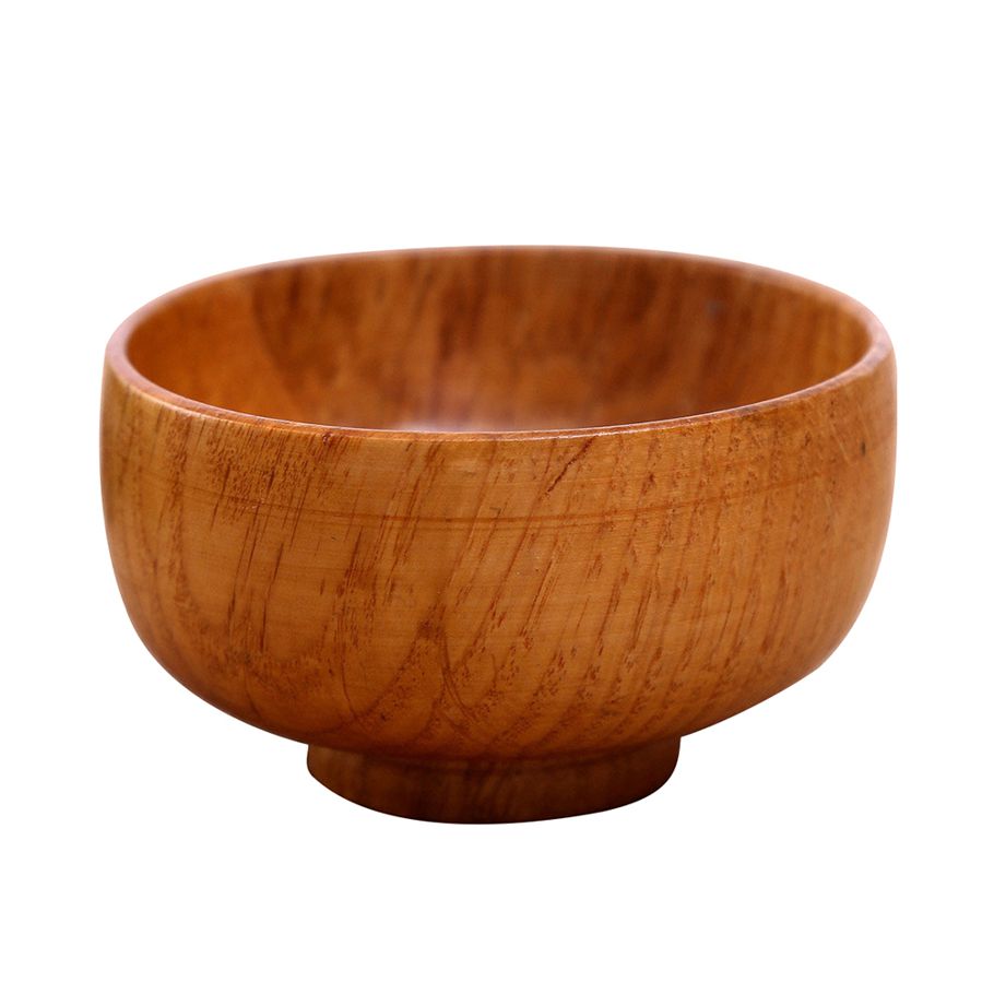 Natural Round Wooden Bowl Soup Salad Noodle Rice Shock-proof Handicraft Holder