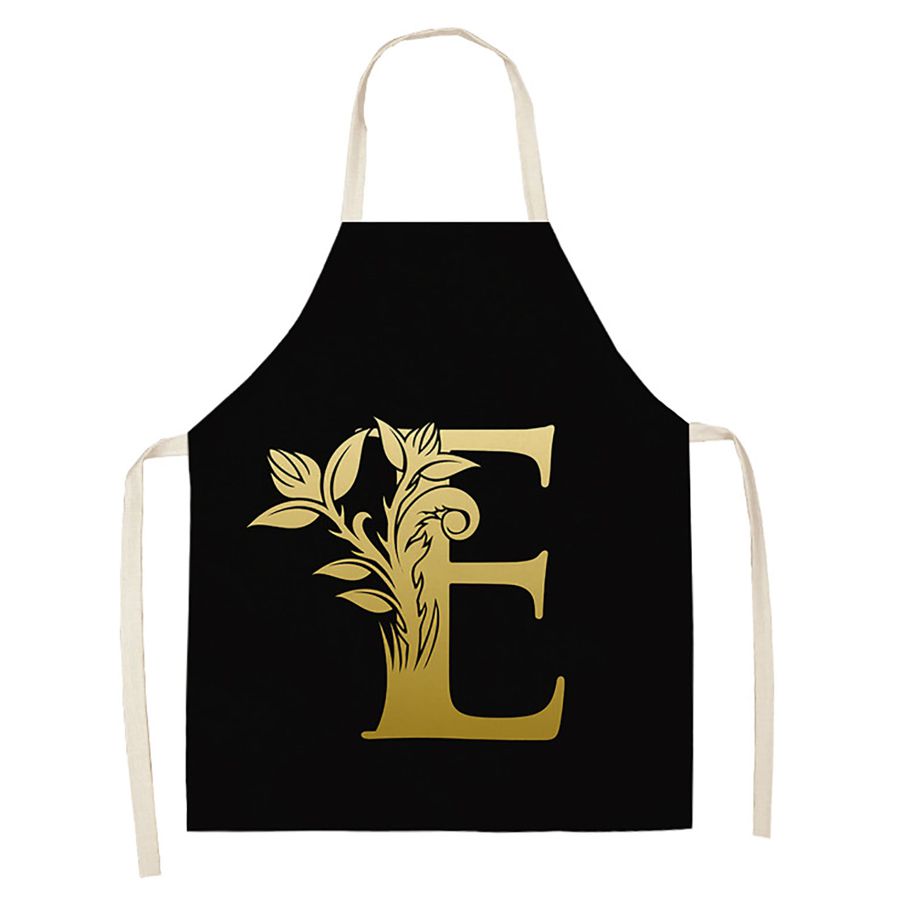 Golden Letter Alphabet Pattern Kitchen Apron Sleeveless Cooking Cleaning Tools