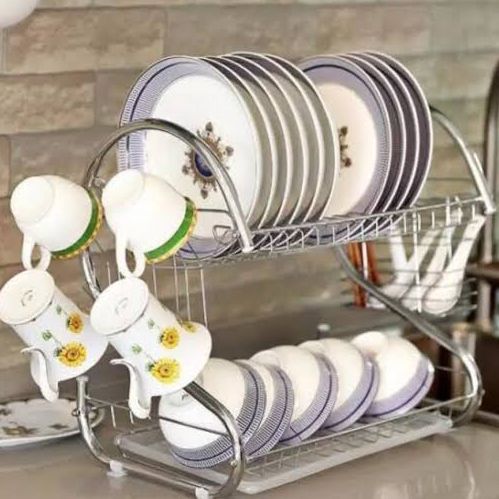 2 Layer Dish Drainer Rack Stainless Steel