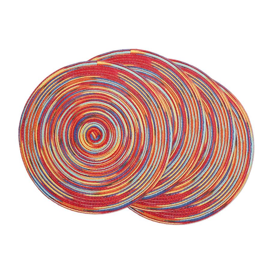 Round Braided Placemats Set of 4 Decorative Colorful Placemats for Dining Tables Holiday Party Decor (Rainbow-Red) - Rainbow Red