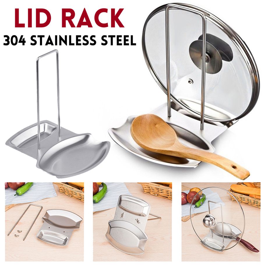 Stand Spoon Holder Stainless Steel Lid Kitchen Stroage Pan Pot Rack Cover