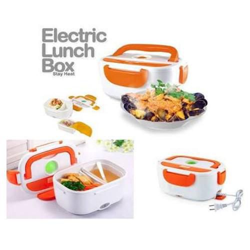 Plastic White and Orange Electric Lunch Box
