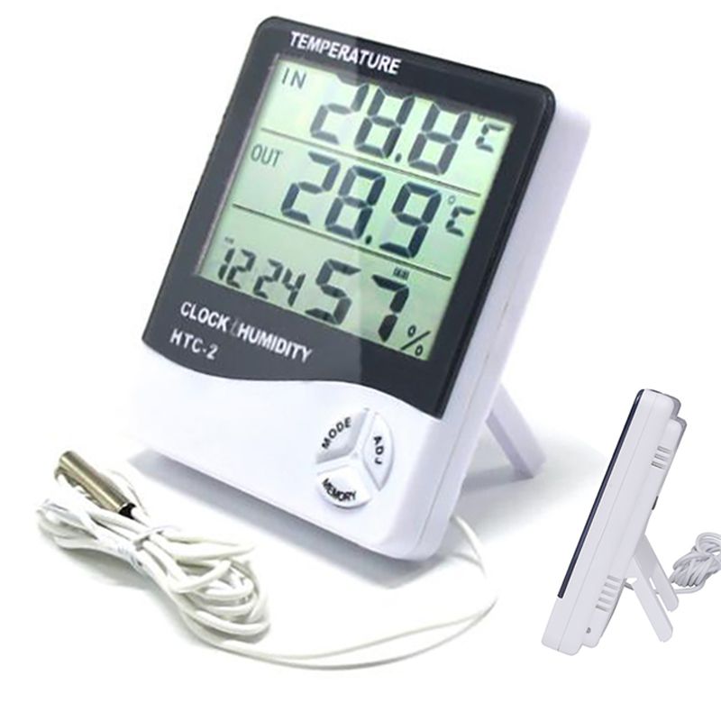 HTC-2 Indoor LCD Digital Temperature Humidity Meter Thermometer With Alarm Clock || HTC-2 Temperature Humidity Time Display Meter with Alarm Clock, Wall Mount or Table Top