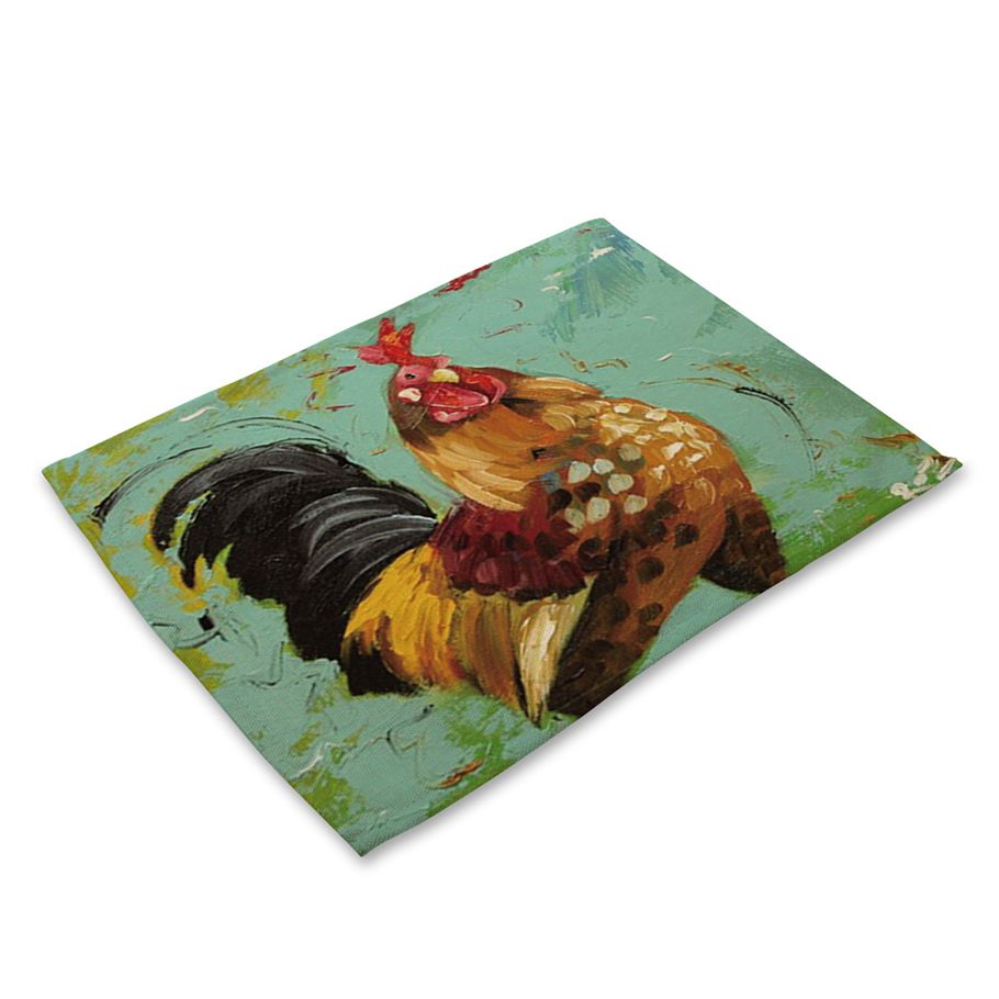 Rooster Color Oil Painting Style Dining Table Heat Insulation Mat Placemat Decor