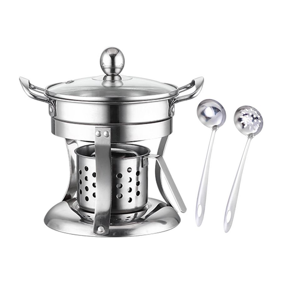 Hot Pot Stainless Steel Burning Late Alcohols Hot Pot Single Mini Cooking Pot Cookware Non-Magnetic Alcohols Burner