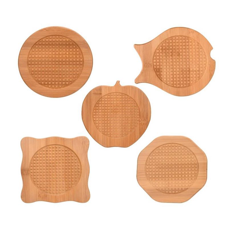 5 Pcs Bamboo Trivet Mat Set Heat Insulation Pad Pot Coaster with Non-Slip Pad for Plates,Bowls,Teapots,Pot Holders,Etc