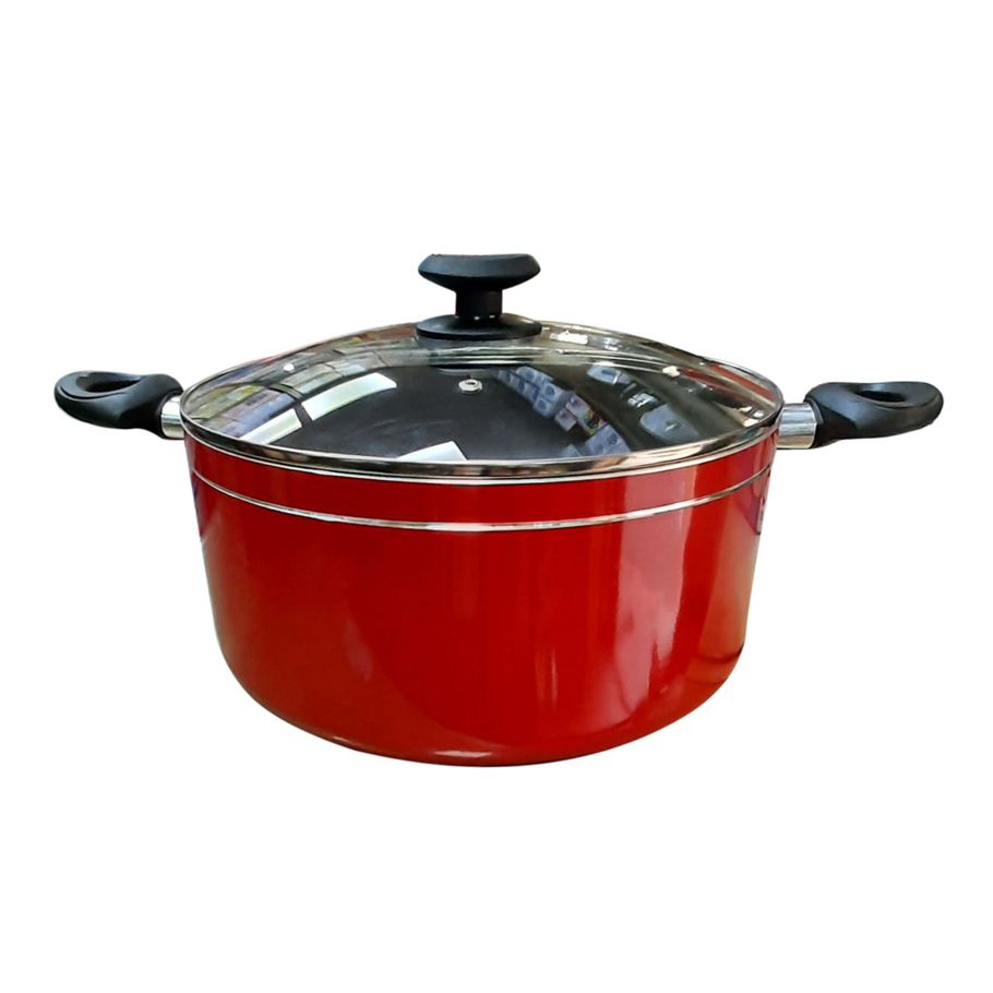 alhd sharif Non Stick casserole With Glass Lid - RED 28cm
