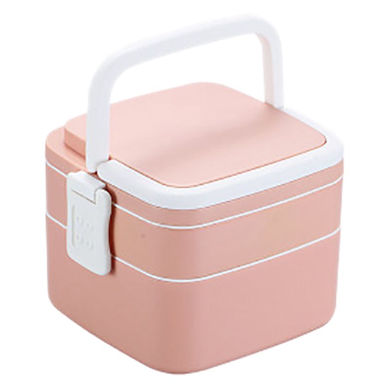 Portable Plastic Double-Layer Lunch Box Heating and Leak-Proof Multilayer Fitness Student Lunch Box-Pink