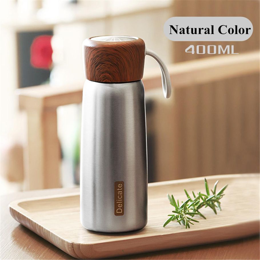 400ml ONEISALL Portable Kitchen Stainless Steel Thermos Travel Mug Flask Thermal Insulated Bottle - Silver