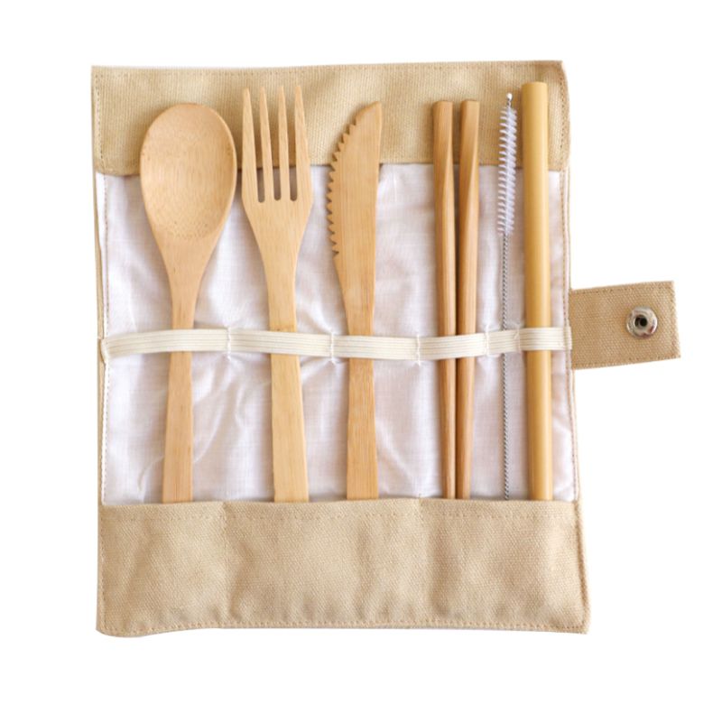 Reusable Bamboo Cutlery Travel Set,Outdoor Portable Spoon,Fork,Knife,Chopsticks,Straws,Cleaning Brush&Carrying Case A