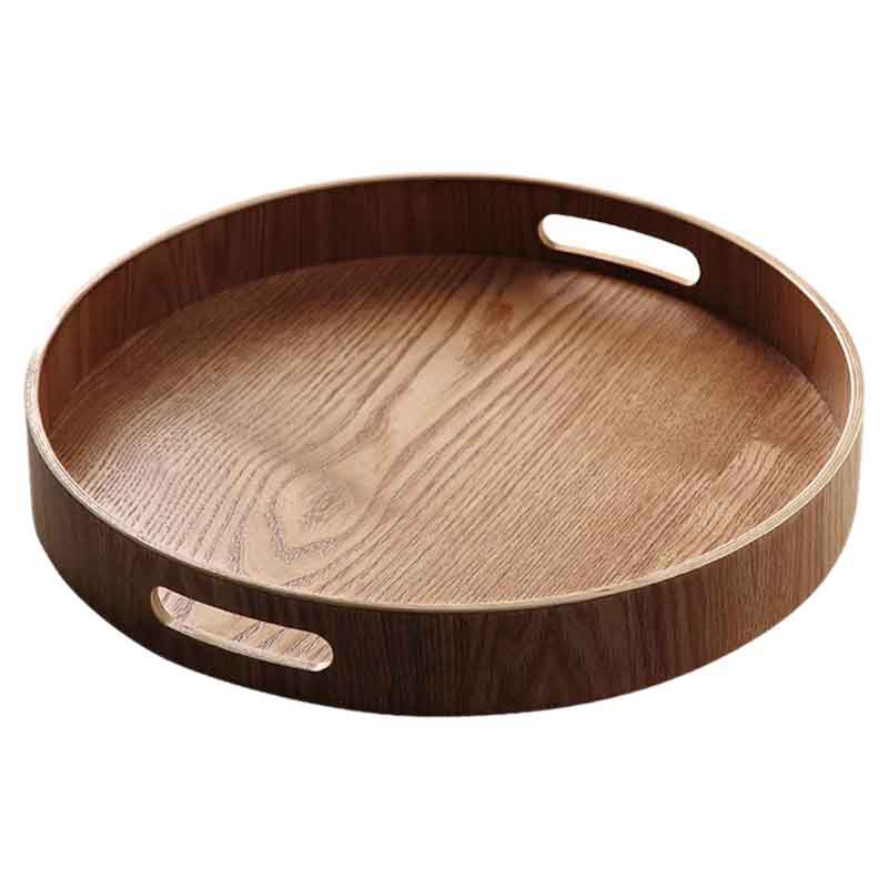 Round Serving Bamboo Wooden Tray for Dinner Trays Tea Bar Breakfast Food Container Handle Storage Tray #2 -  Wood Color