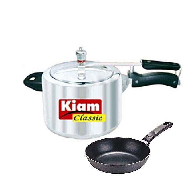 Classic Pressure Cooker 2.5 L with Free Kiam 14CM Non-Stick Frypan – Silver and Black